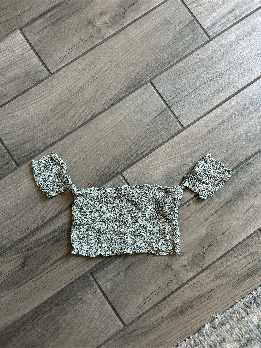 Blush Heather Sage Smocked Off-Shoulder Crop Top